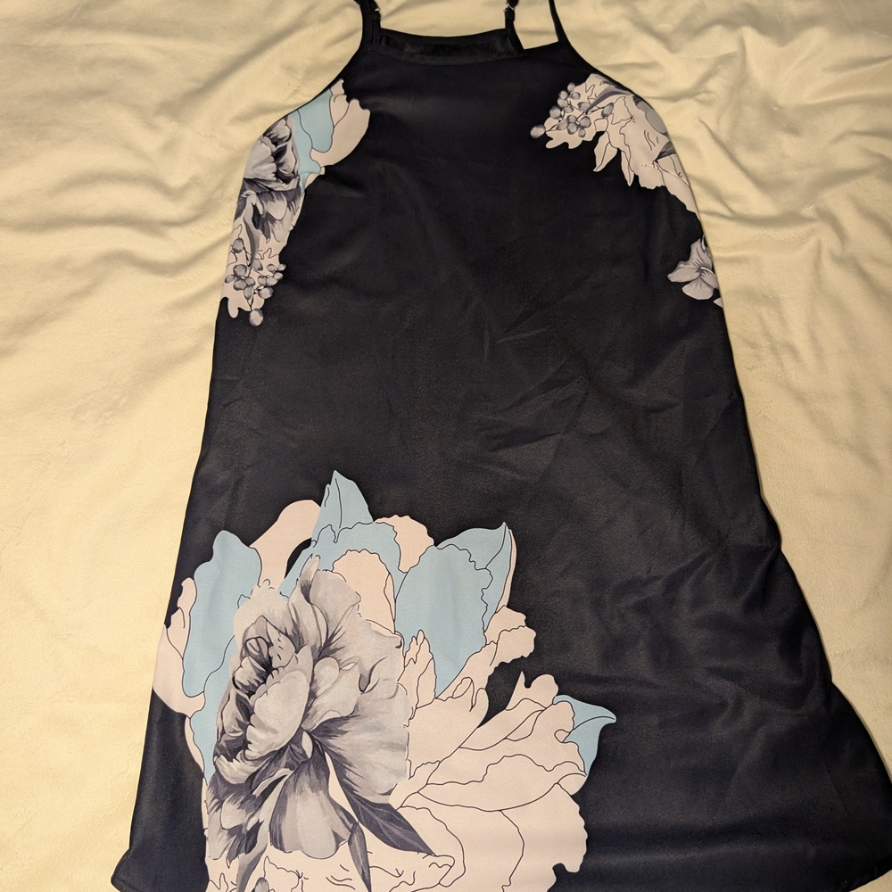 Floral Black and Blue Dress